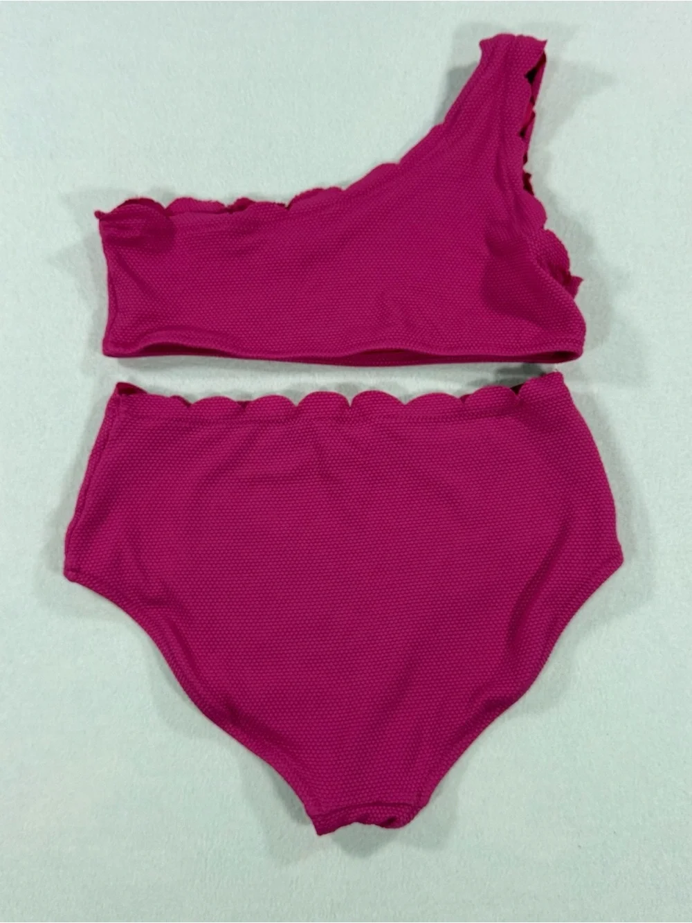 Old Navy Girls' Hot Pink Scalloped One Shoulder High Waist Bikini Set L 10-12